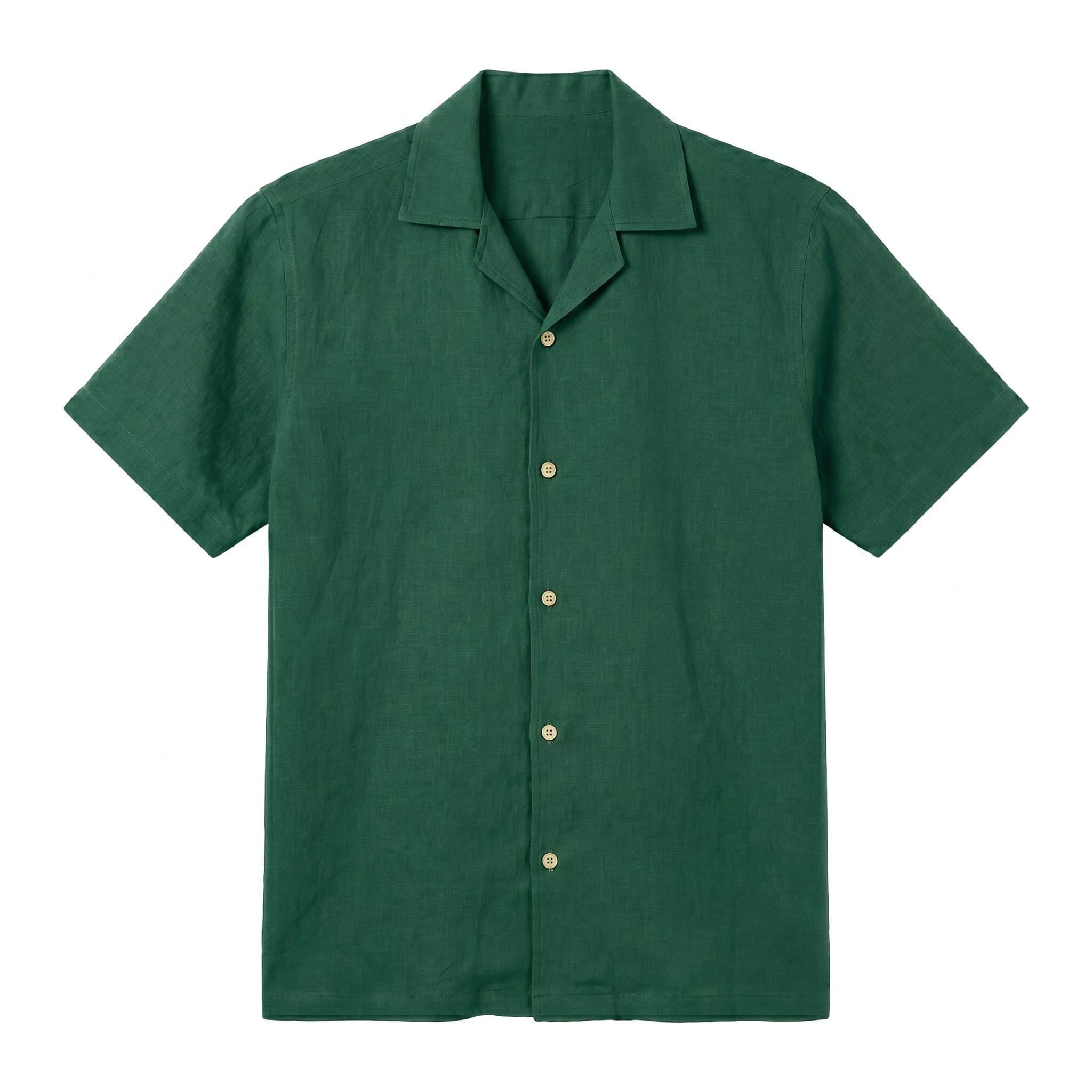 Cotton-linen Camp Collar Shirt (Navy Green)