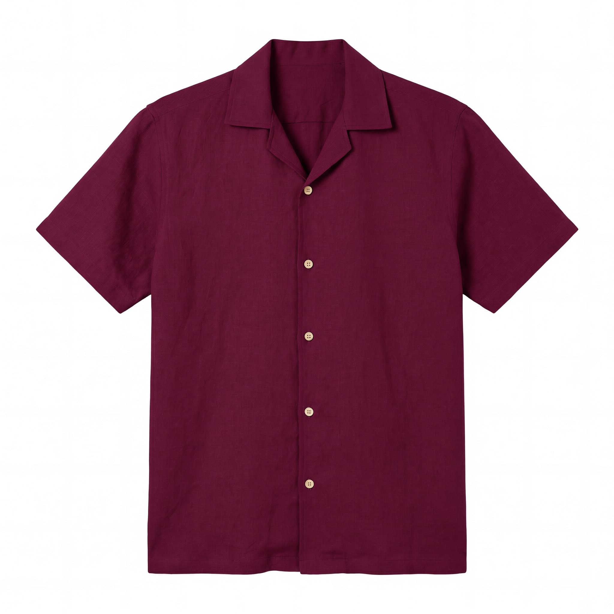 Cotton-linen Camp Collar Shirt (Burgundy)