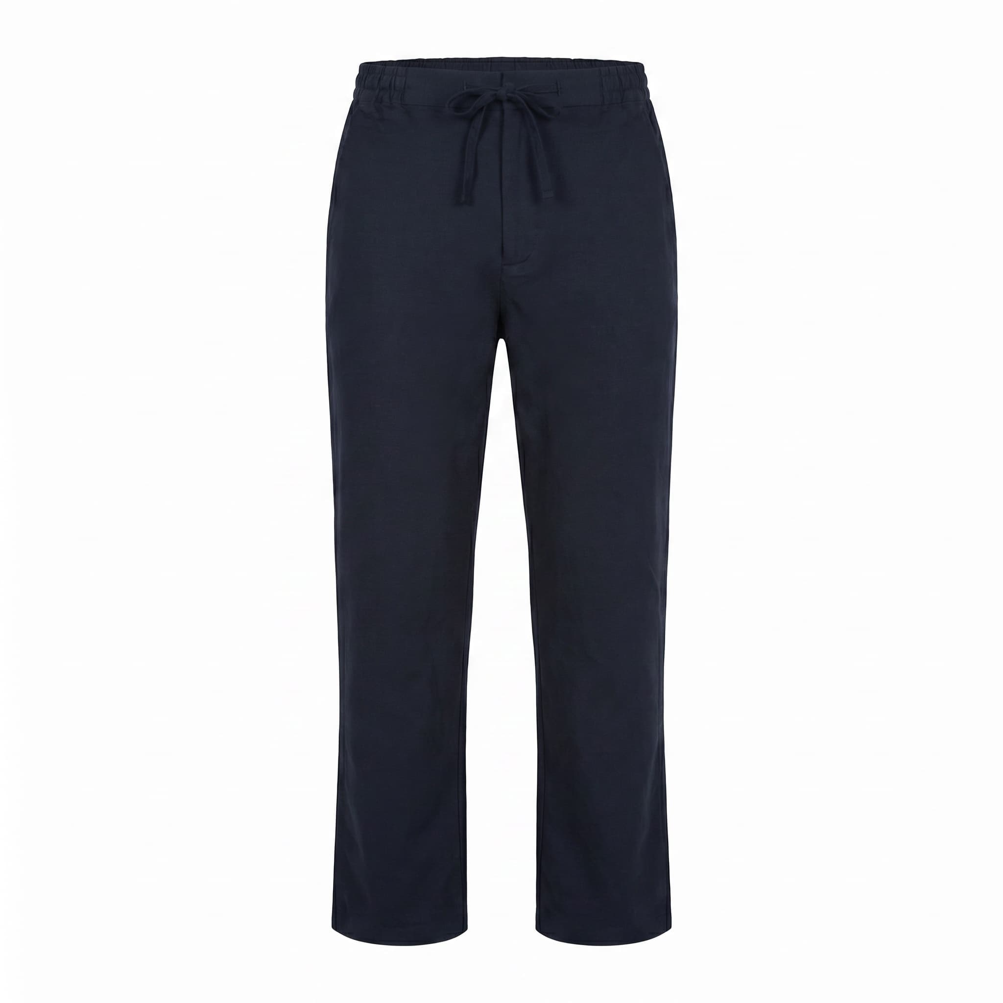 Linen Straight-Leg Trousers (Navy Blue) – view 2